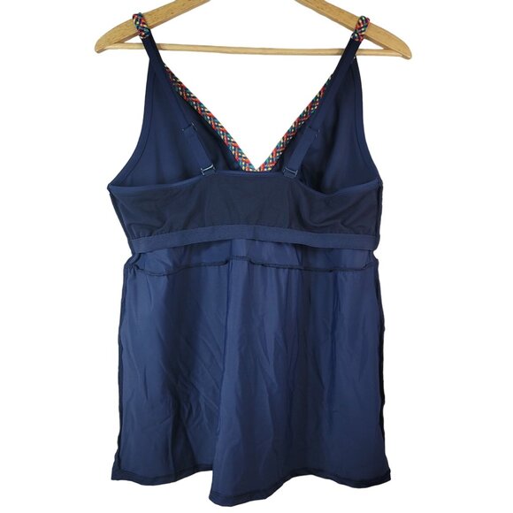 Cacique No Wire Swim Tankini Blue Size 14 Braided Strap V Neck Shelf Bra Ruffle - Picture 9 of 13